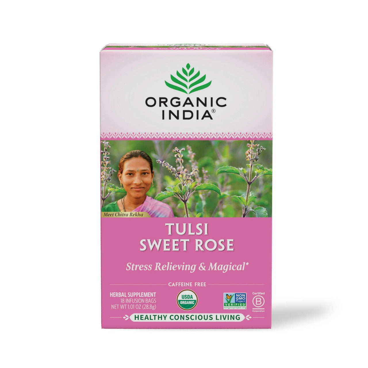 Organic India Herbal Supplement Sweet Rose Tulsi Tea Bags - 18 Ea